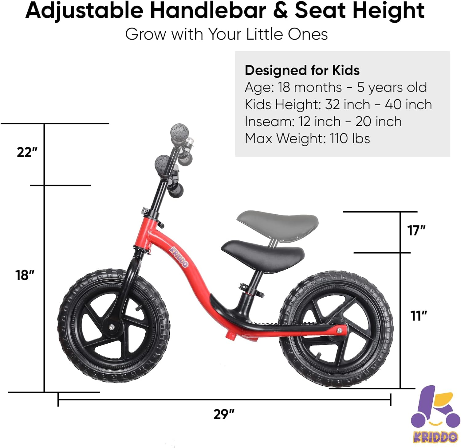 KRIDDO Toddler Balance Bike 2 Year Old, Age 18 Months to 5 Years Old, Early Learning Interactive Push Bicycle with Steady Balancing and Footrest, 2-5 Boys Girls image number 4