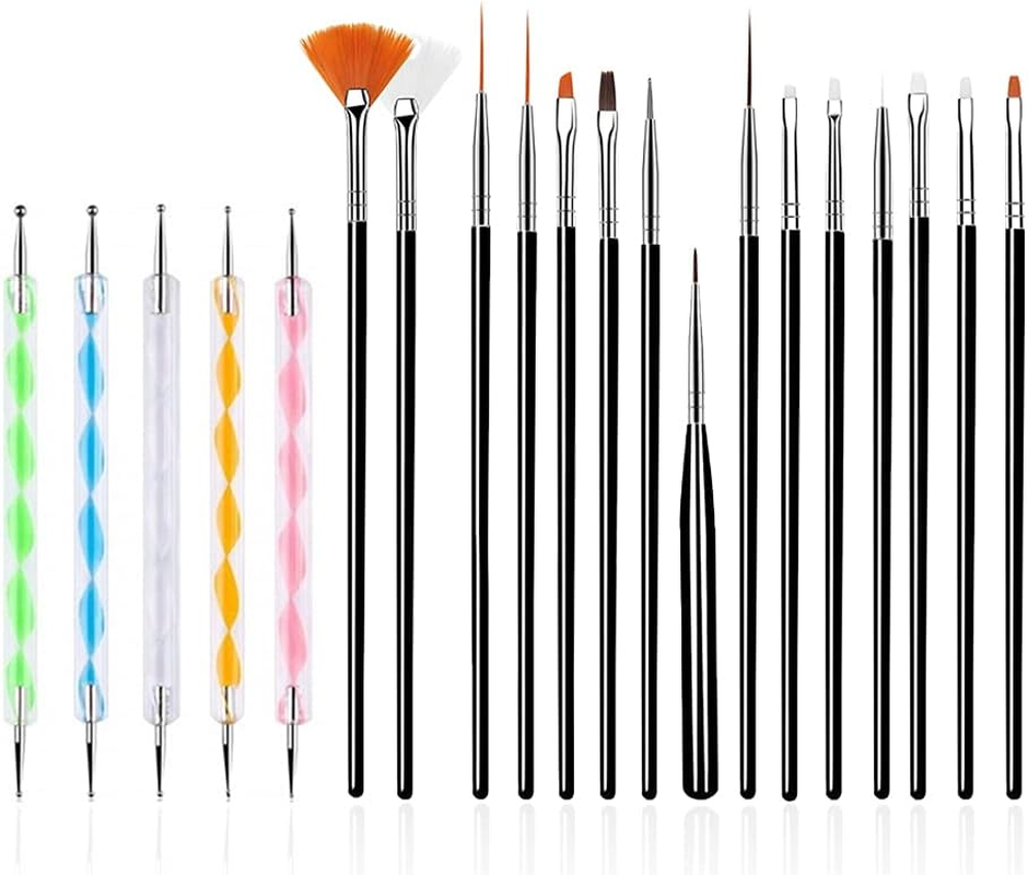 20PCS Nail Art Design Tools, 15PCS Painting Brushes Set with 5PCS Dotting Pens