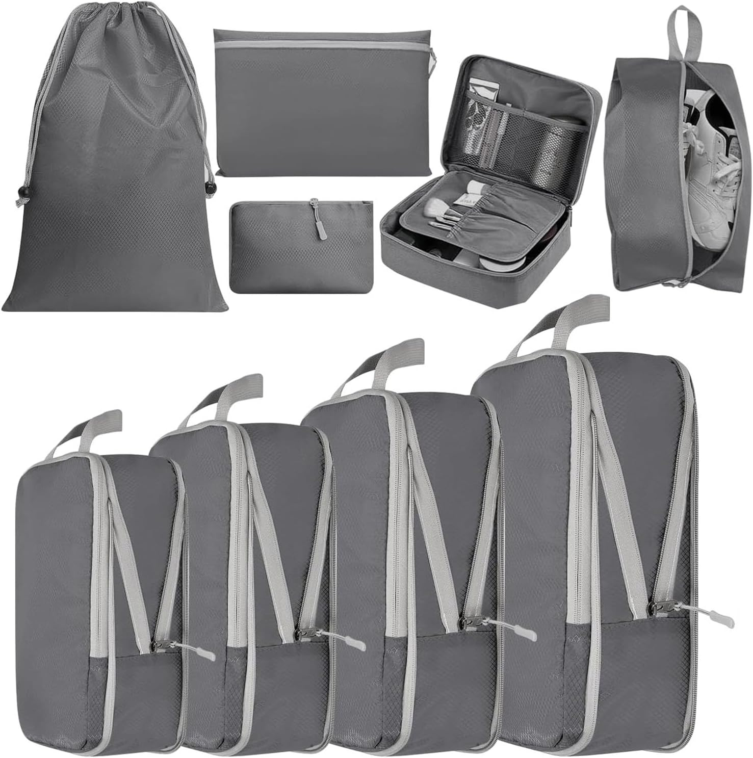 BEANPRECOY 9PCS Compression Packing Cubes for Travel - Waterproof Lightweight Luggage Organizers Set,Various Sizes Space Saver Bags for Carry-On Suitcase,Backpack,Vacation Tour Accessories (Blue/Gray)