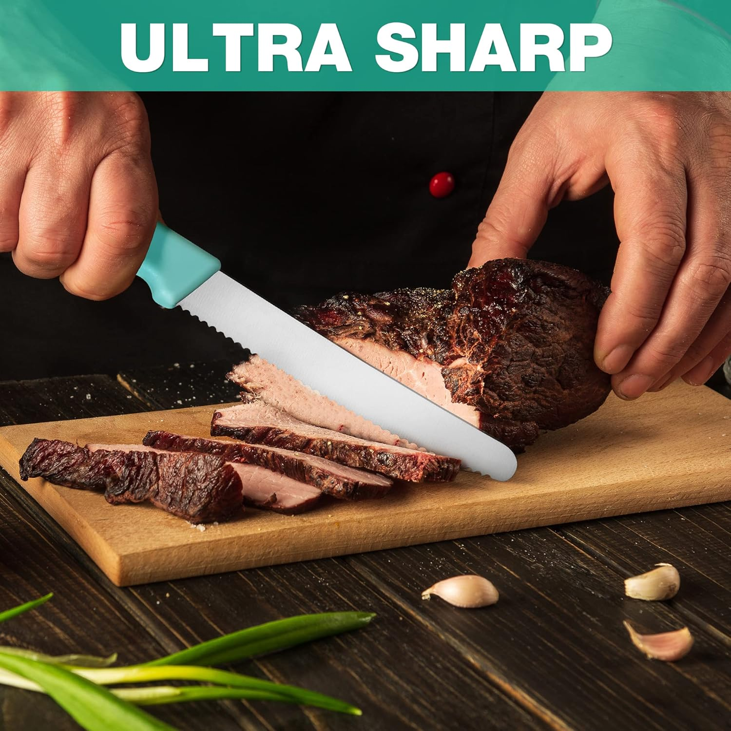 HAUSHOF Steak Knives Set of 4, Serrated Steak Knives, Premium Stainless Steel Steak Knife Set with Gift Box, Assorted Color image number 5