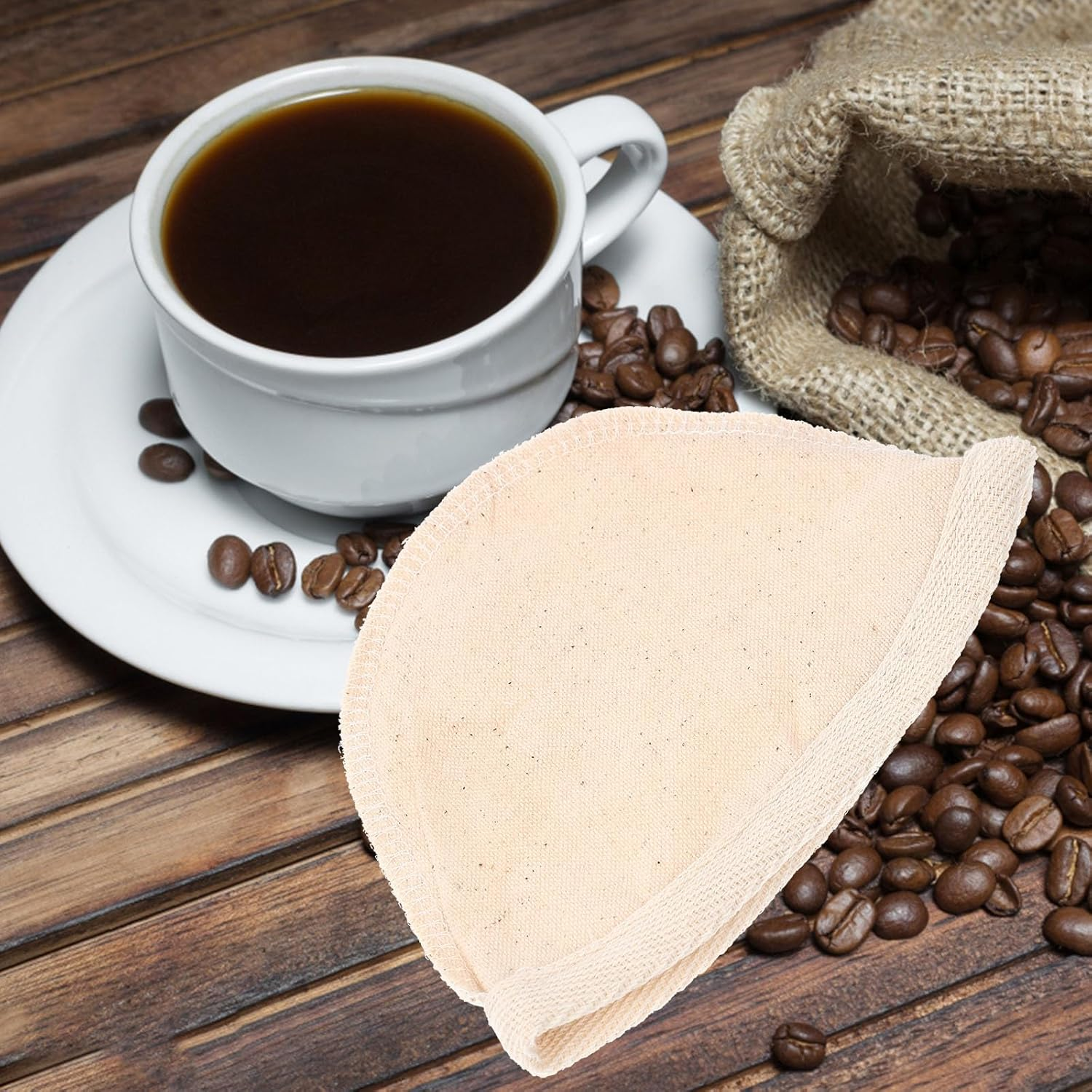 LIFKICH Reusable Coffee Filter Bag with Wooden Handle 2Pcs Large Size Milk Tea Brewing Tool Sturdy Mesh Tea Strainer Suitable for Home and Travel image number 6