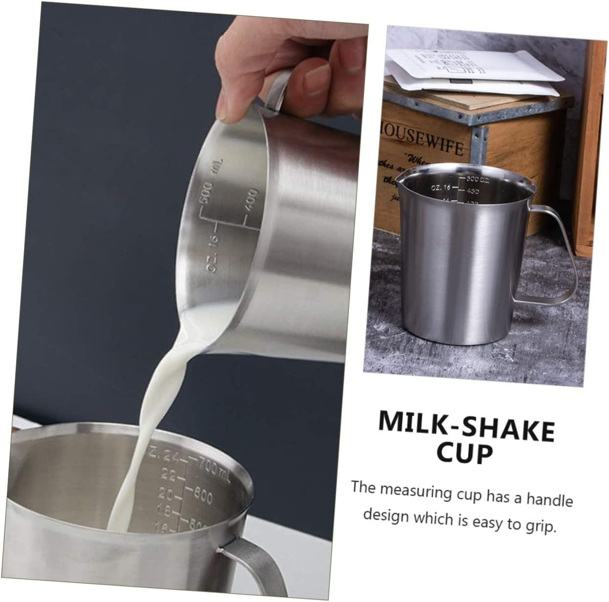 Zerodeko 1Pc Graduated Measuring Cup Dry Measuring Espresso Milk Frothing Cup Frothing Serving Pitcher Milk Frothing Pitcher Stainless Tea Kettle Teapot Stainless Steel Coffee Kitchen Scale image number 5