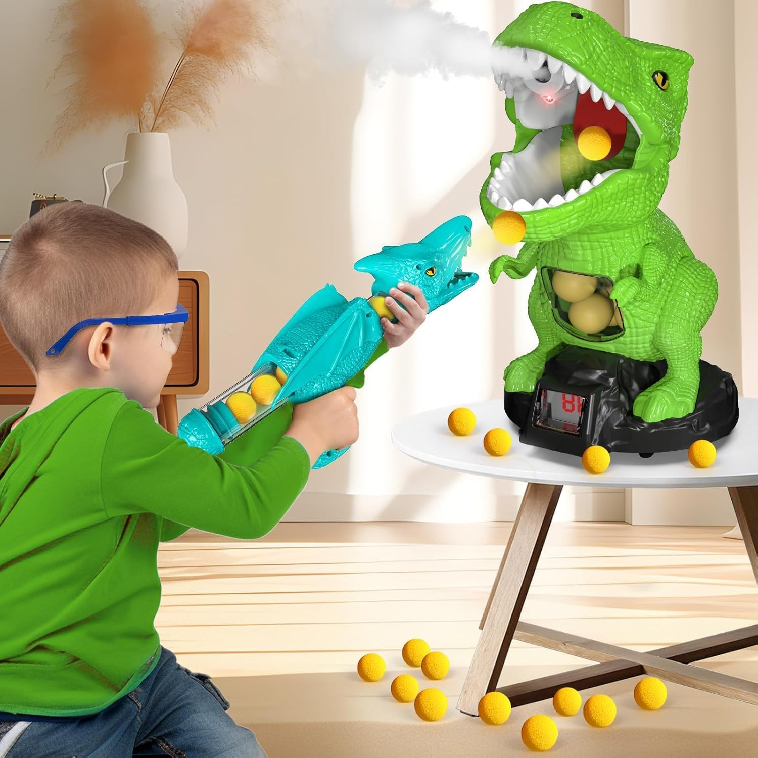 MSKOLER Movable Dinosaur Shooting Toys for Kids 3 4 5 6 7+ Years, Tyrannosaurus Target with Water Mist Spray and Pterosaur Air Pump Foam Blaster image number 3