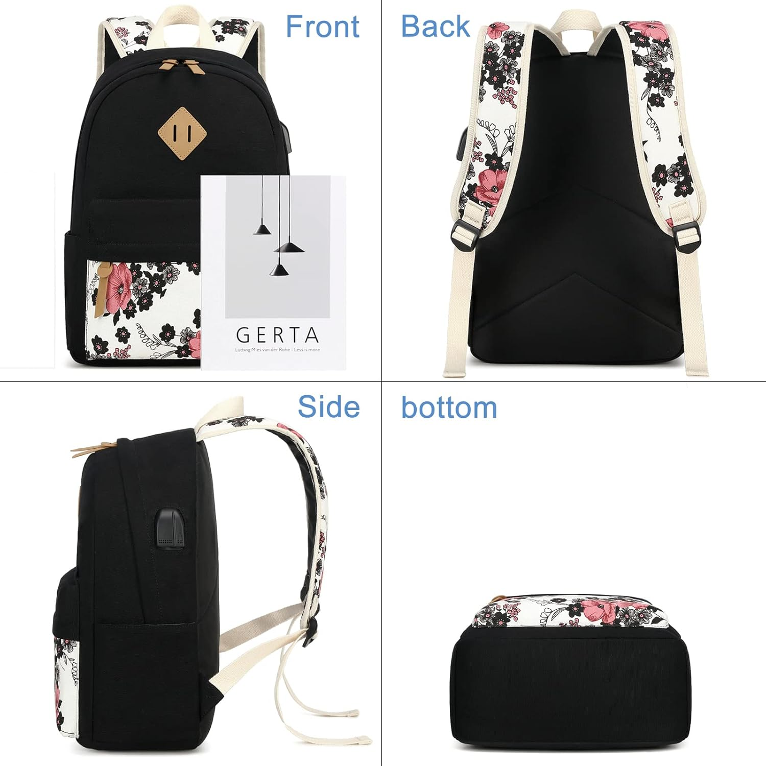 School Backpack for Teen Girls Kids Bookbag with Lunch Box Pencil Case, Laptop Backpack Casual Daypacks Teens Bookbag - Bigfloral image number 2