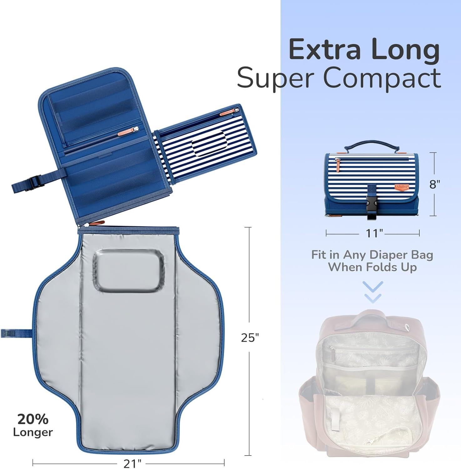 Portable Diaper Changing Pad for Baby, Detachable Travel Changing Pad with Baby Wipes Pocket, Gifts for Baby Shower, Newborn Girls and Boys (Navy) image number 3