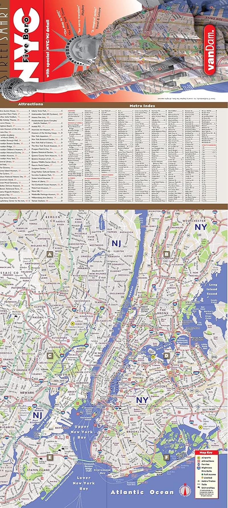 Streetsmart NYC Five Boro Map by Vandam-Laminated Pocket City Street Map W/ Attractions in Metro NYC & All 5 Boros of NY City: Manhattan, Brooklyn, ... Map 2024 Edition: Five Boro Edition: 32 image number 5