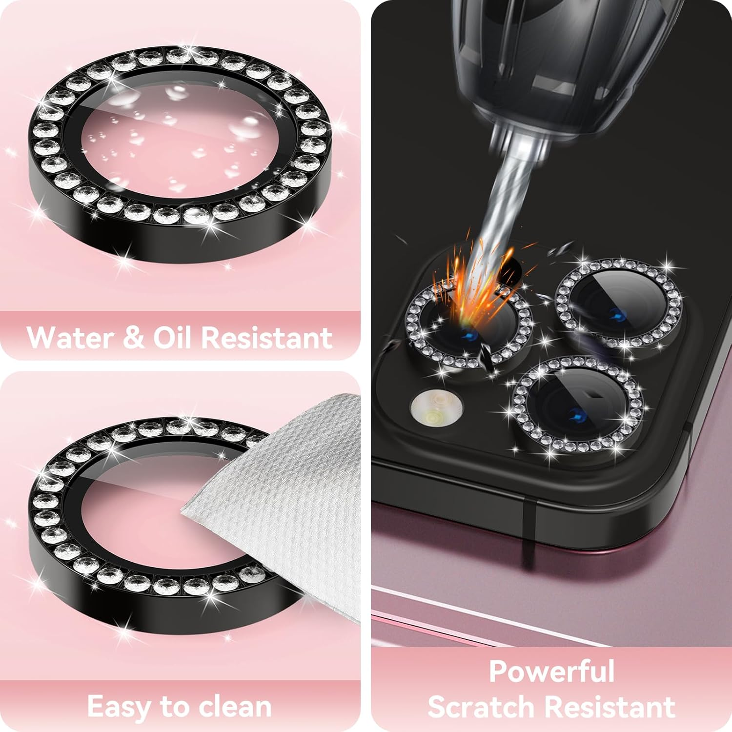 Cloudvalley [3] for Iphone 15 Pro / 15 Pro Max Camera Lens Protector, Ultra-Hd Tempered Glass Camera Cover [Case-Friendly] Metal Individual Lens Screen Protective Ring,Diamond Natural Titanium image number 6