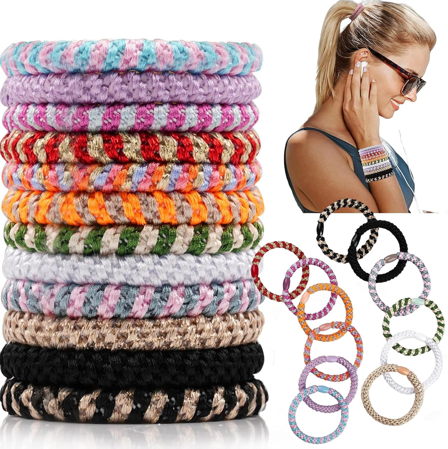 Pack of 12 Women'S Hair Bobbles Girls Elastic Braid Scrunchies Kknekki Hair Scrunchies Original Stylish Ponytail Holder for Women and Girls (12 Colour Variations) image number 5