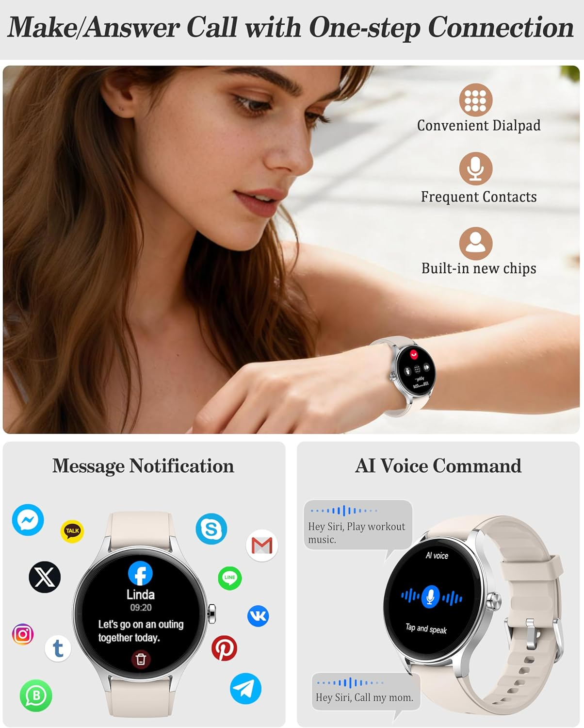 Smart Watch, 41Mm Fitness Tracker Watch, Answer/Make Calls, 1.27&rsquo;&rsquo; Digital Smartwatch with AI Voice, IP68 Waterproof Watch Calculator, Calendar, Games for Ladies, Women & Men