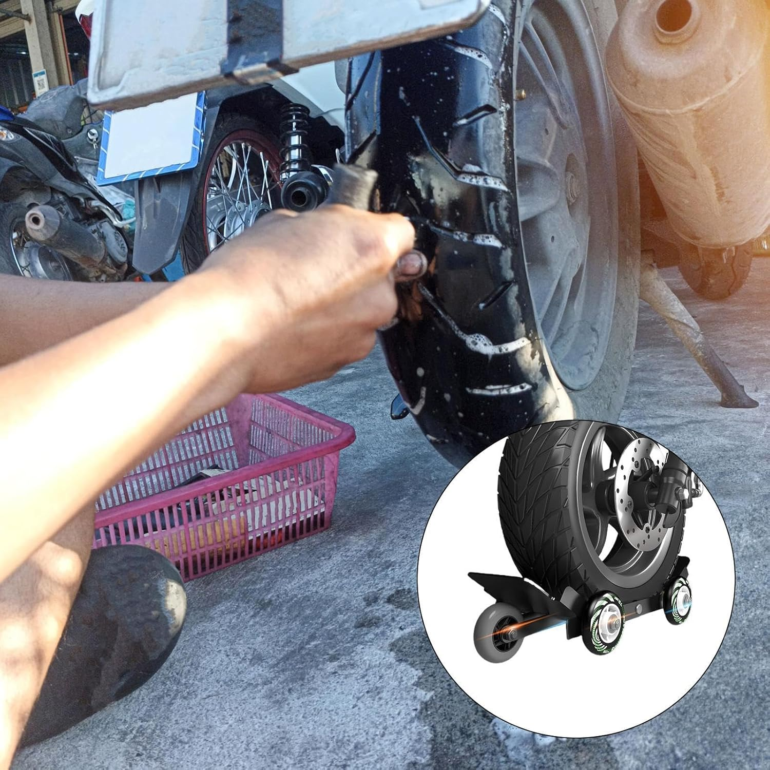 Motorcycle Wheel Dolly,Repair Tool,Maintenance Equipment,Multifunctional Foldable Mover with Space Saving Design image number 4