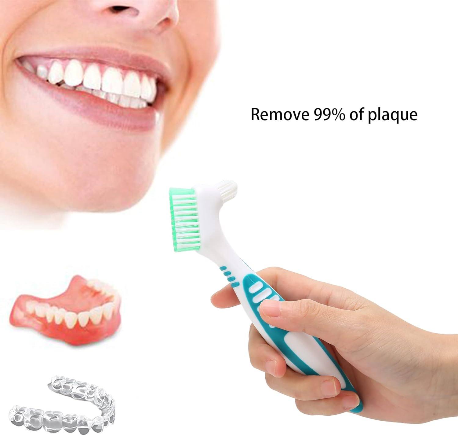 Fdit Denture Cleaning Brush, Effective Plaque & Stain Remover for Partial, Full & Half Dentures, Safe Plastic Cement Design for Daily Oral Care image number 1