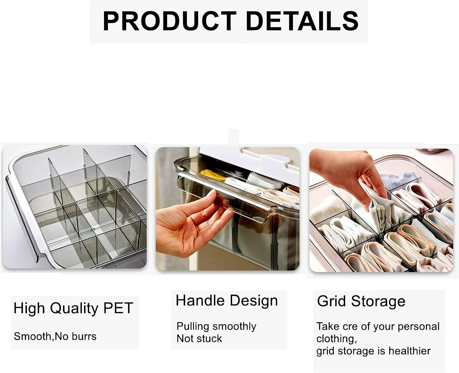 Betterlifewj Underwear Storage Box. Simple Transparent, Shelf Pull-Down Drawer with Partition. Store Socks, Underwear, Bras, Ties. image number 3