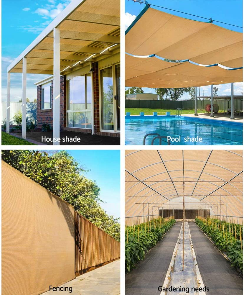 Instahut Shade Cloth 1.83 X 10M Sunshade Sail Shadecloth Sun Block Outdoor Marquee Canopy Shelter Cover for Beach Pool Car Patio Backyard Lawn Garden Carport Fence Greenhouse, Beige 50% UV Blockage