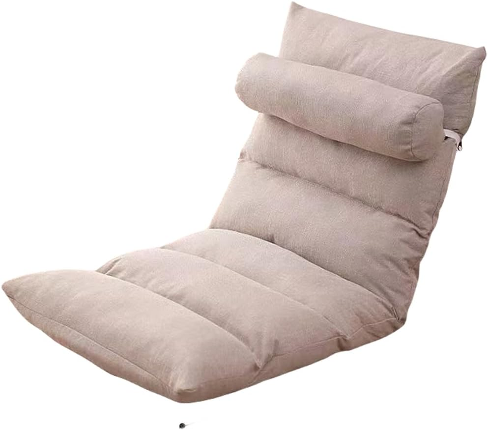 Adjustable Floor Chair with 5 Positions, Linen Fabric Cover, Foam Padding, 52.5 X 50 X 52.5 Cm, A300 (Grey)