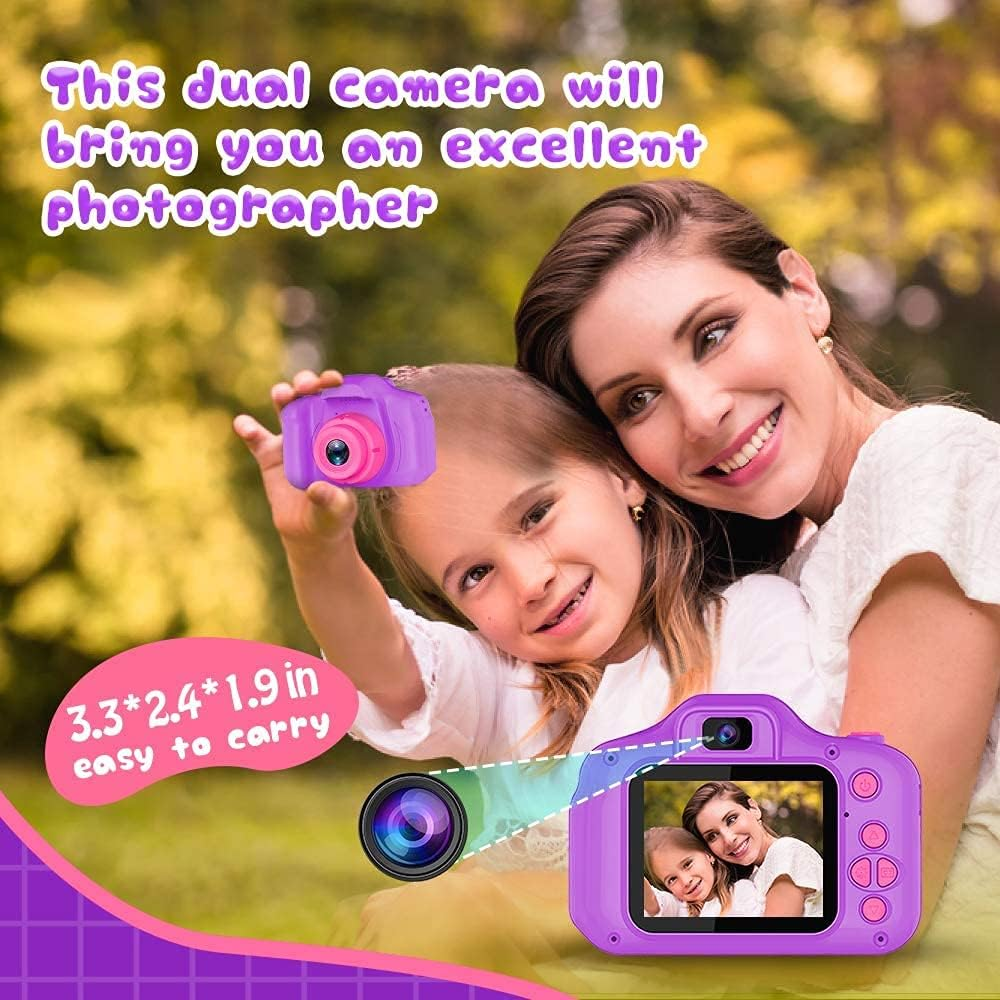 Upgrade Kids Selfie Camera, Christmas Birthday Gifts Toys for Children, HD Digital Video Cameras for Toddler, Portable Toy for 3 4 5 6 7 8 Year Old Boy Girl with 32GB SD Card (Purple) - Purple image number 4
