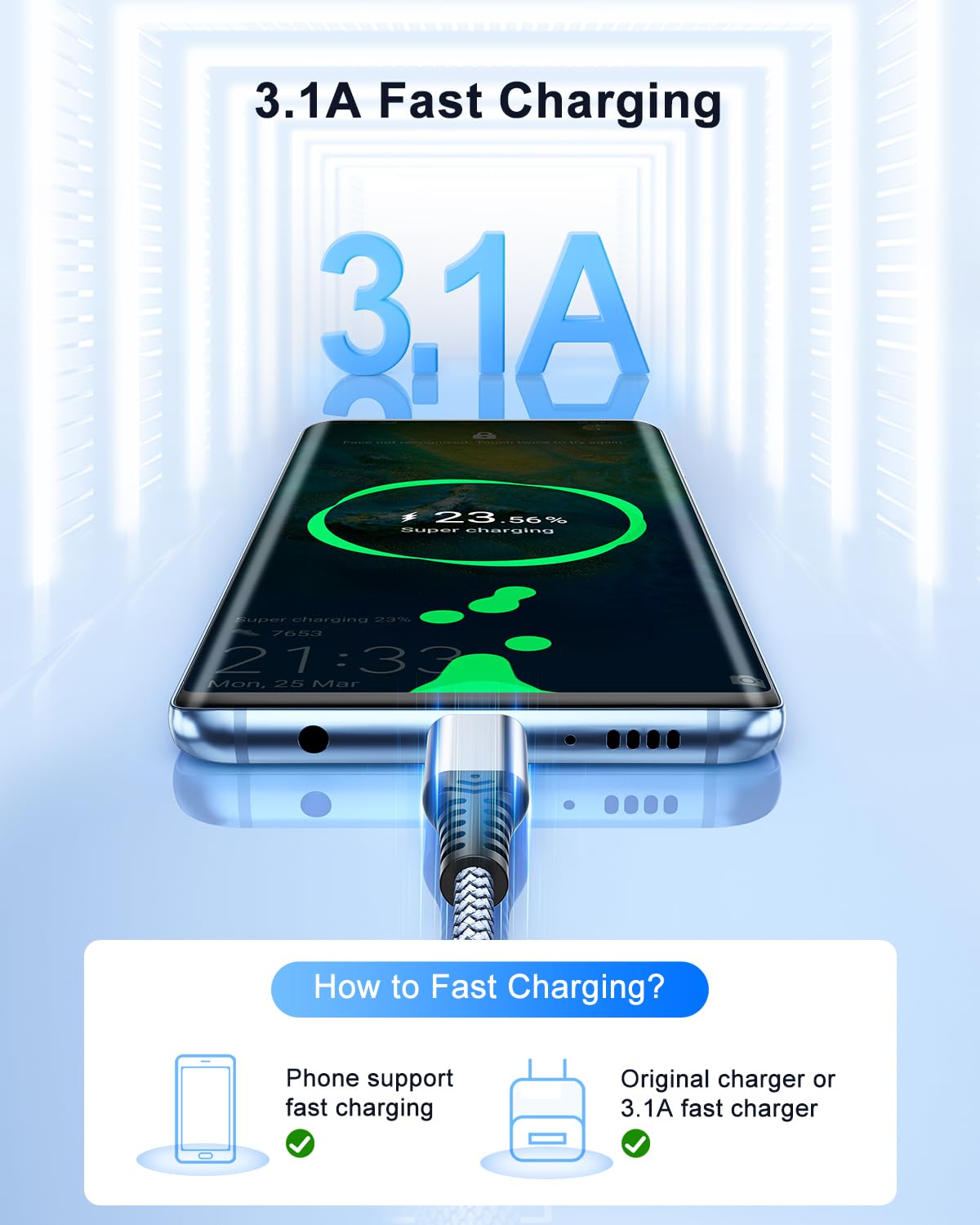 USB to USB C Cable 3.1A, [3 Pack] USB Type C to USB a Fast Charging Nylon Braided Cord for Iphone 17 Air Iphone 16 15 Pro Max Plus, Samsung S21 S22 S23 Ultra S20 S10 S9 Note 20, Pixel 7-1M image number 4