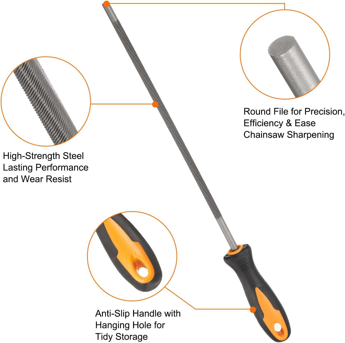 HARFINGTON 3Pcs Chainsaw File, 5.5Mm (7/32-Inch) round Sharpening Files Tool with Plastic Handle for Chain Chainsaw Sharpening, Grinding, Grey image number 5