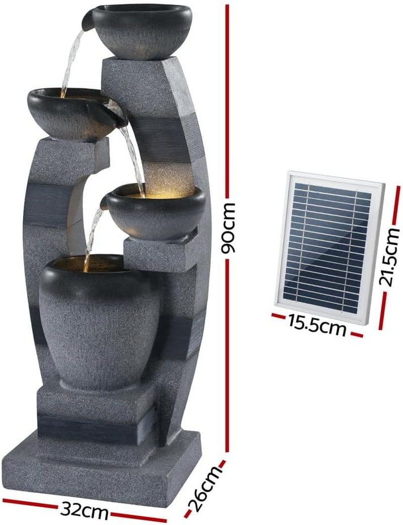 Gardeon Solar Fountain Water Feature Outdoor Fountain Indoor 3-Tier Bowl Cascading Grey image number 2