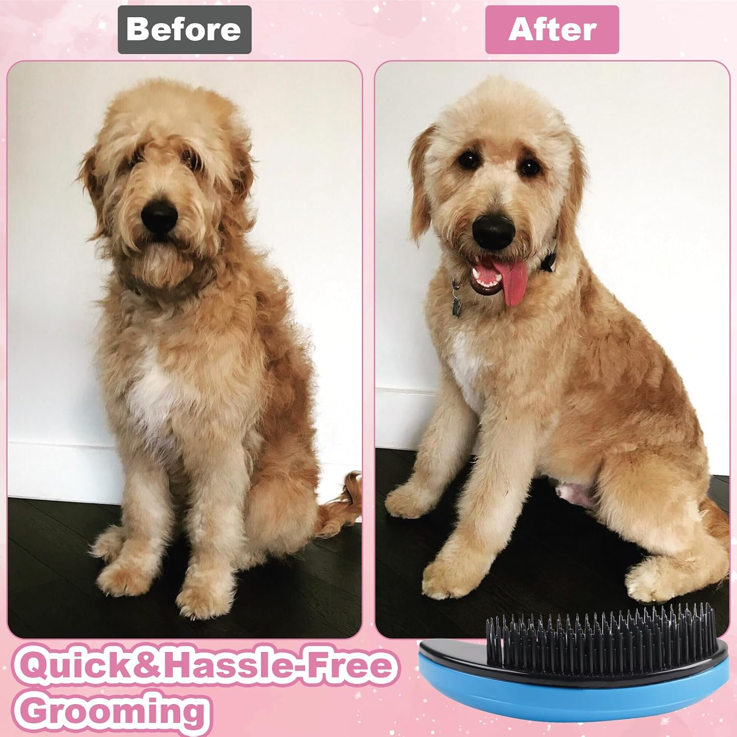 2 Pcs Puppy Brush, Dog Brushes for Grooming, Soft Dog Brush Gentle Puppy Dog Hair Remover Brushes for Teddy Yorkies Maltese Shih Tzu Chihuahua Grooming (Pink, Blue) image number 2