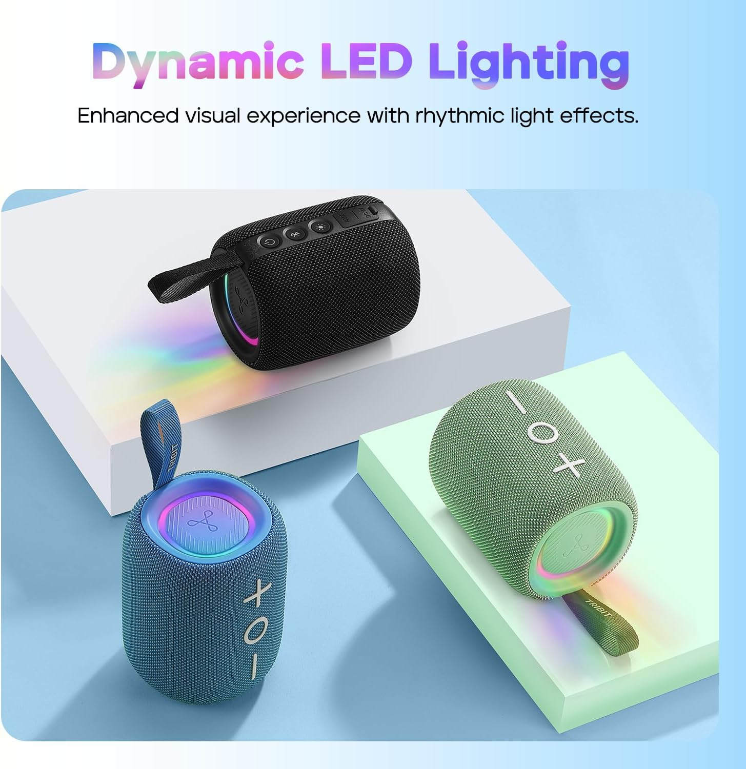 Tribit Stormbox Mini+ Bluetooth Speaker 12W,360&deg;Surround Sound,12H Playtime,Bt 5.4,IPX7 Waterproof,Led Lights,Custom EQ,TWS Pairing,Type-C, AAC/SBC Support,Portable for Home/Outdoor/Travel Black