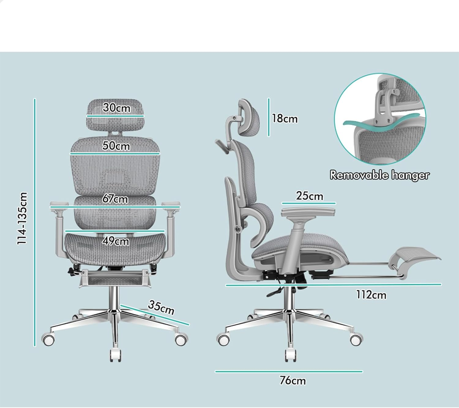 ALFORDSON Ergonomic Office Gaming Chair with 3D Armrest Prox Series, Executive Study Chair with Adjustable Lumbar Support, Computer Desk Mesh Chair with Adjustable Headrest & Footrest, All Grey image number 2