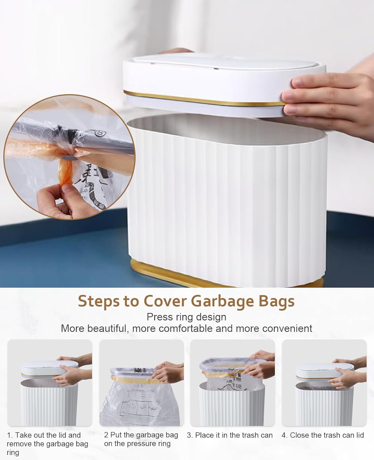 Aupekro Smart Trash Bin with Lid, 2 Pack Slim Automatic Garbage Can, Waterproof Plastic Rubbish Bin Narrow Motion Sensor Wastebasket for Bathroom, Bedroom, Living Room, Office (5 Liter+9 Liter)