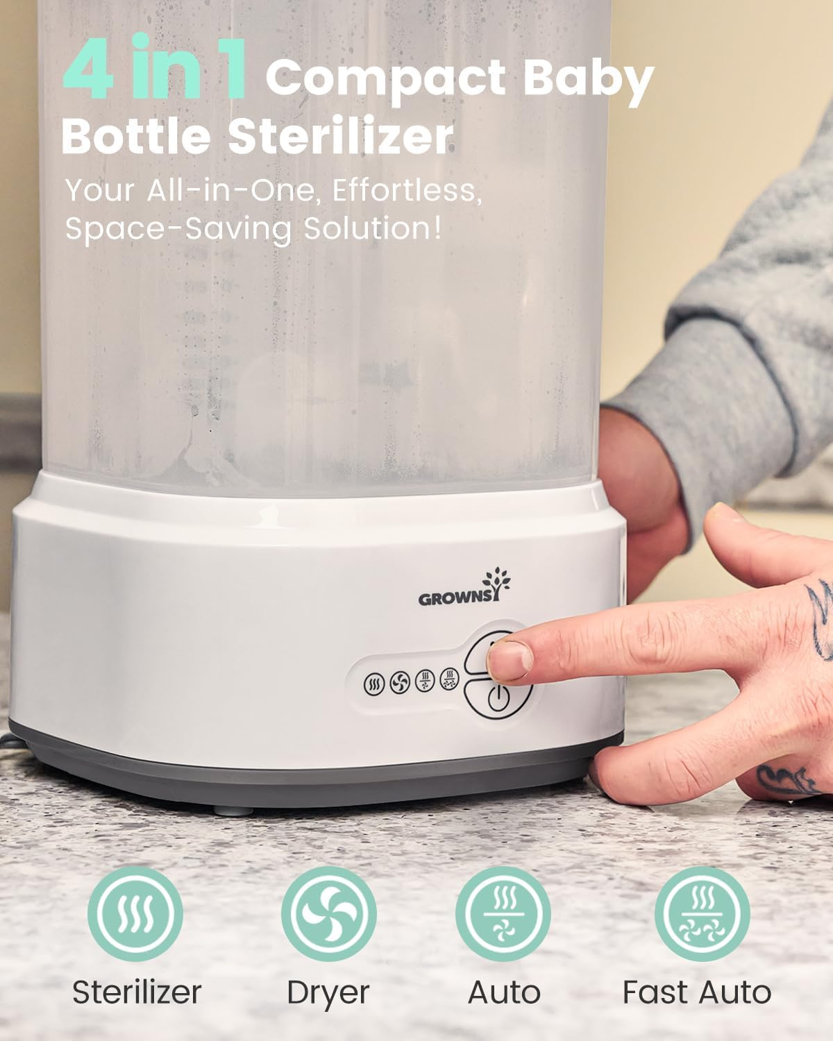 GROWNSY Bottle Steriliser and Dryer, Compact Electric Steam Baby Bottle Sterilizer, Bottle Sanitizer for Baby Bottles, Pacifiers, Pump Parts, White image number 6