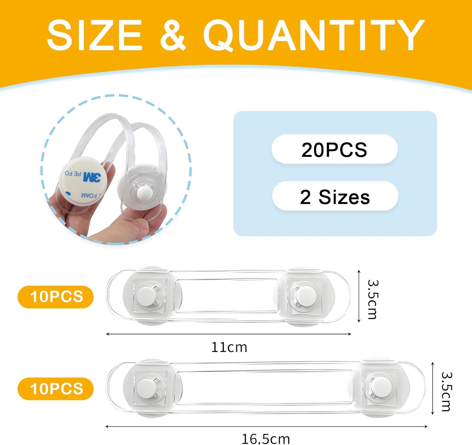 20Pcs 11Cm 16.5Cm Child Safety Cabinet Locks, Baby Drawer Locks with 3M Adhesive Pads Child Safety Locks for Cabinets and Drawers Baby Proofing Latches to Drawer Door Fridge image number 4