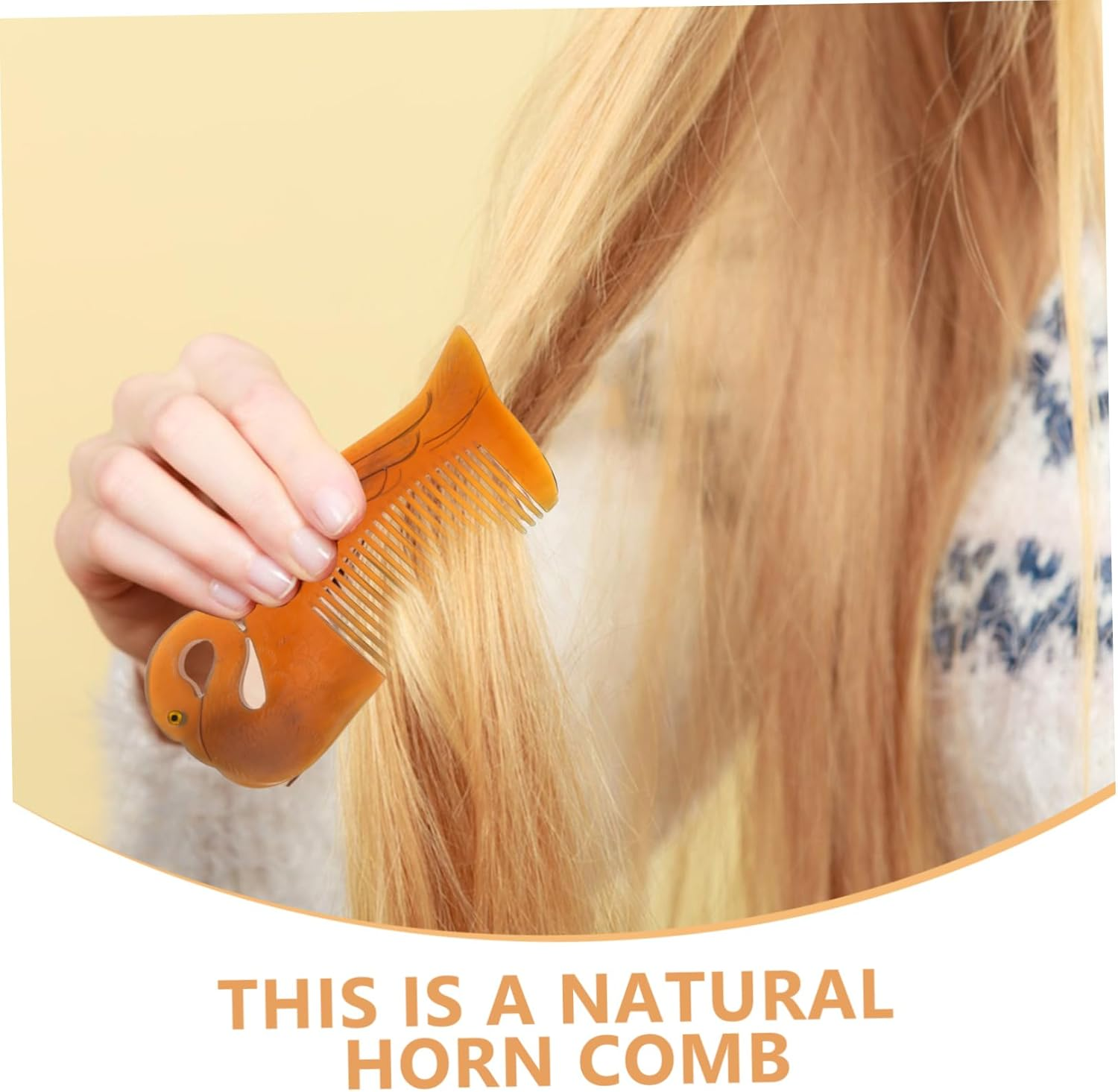 IWOWHERO Ox Horn Comb Double Sided Carved Swan Shape Static Hairdressing Tool Portable Hair Smoothing Comb for Home and Travel with Unique Chic Design