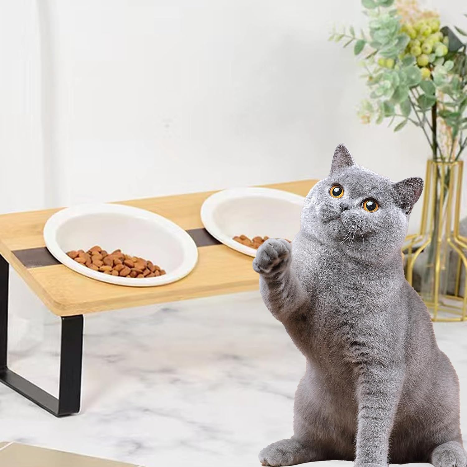 SUNOYA Raised Cat Bowl, Cat Feeding Station, 15&deg; Tilted Feeding Station, Feeding Bowl and Water Bowl for Cats and Small Dogs image number 4