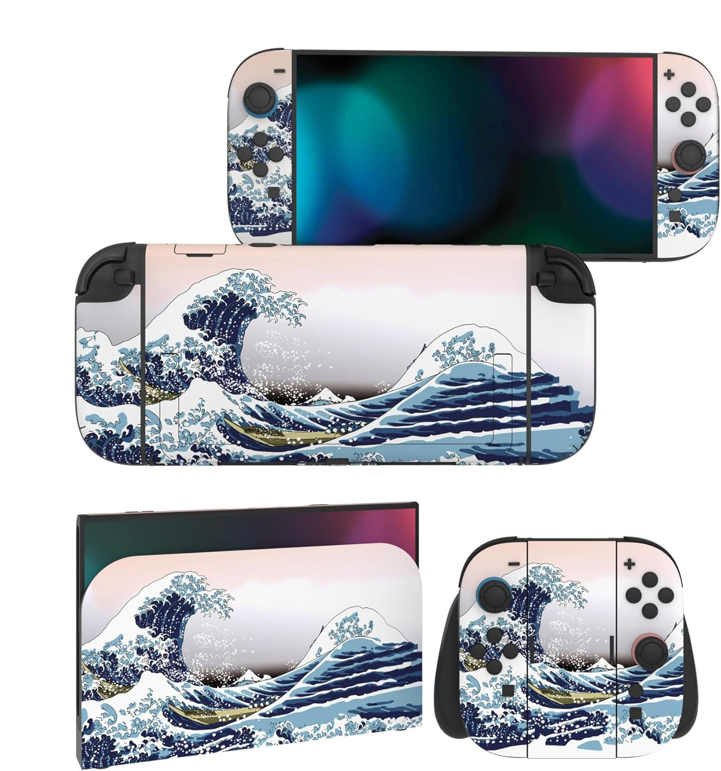 Playvital for Nintendo Switch 2 Skin Full Set (2-Pack) - Protective Vinyl Decal Stickers for Switch 2 Console, Joycons, Handle Grips & Dock | No Residue, Anti-Scratch - the Great Wave image number 5