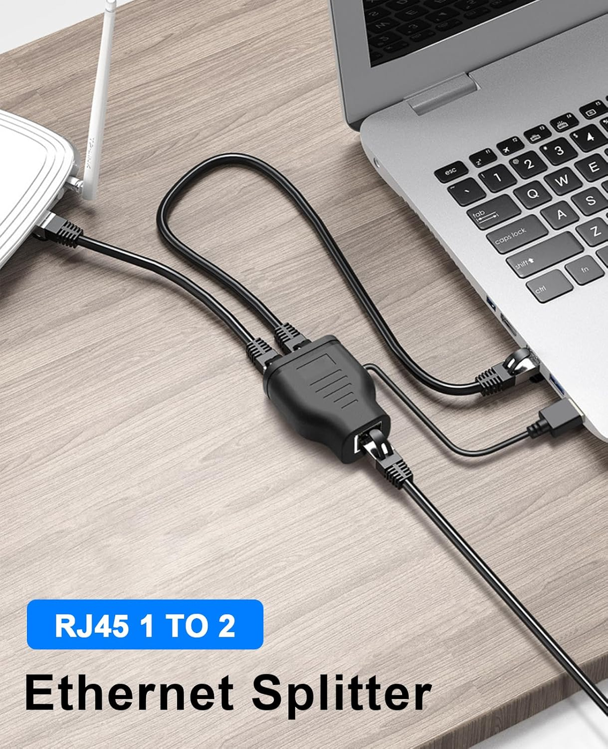 Duttek RJ45 LAN Ethernet Splitter, 100Mbps RJ45 1 in 2 Y Splitter, Network Female to Female Ethernet Adapter Splitter with Power USB2.0 Male Cable 40Cm for Cat7/Cat6/Cat5.(Simultaneously Internet) image number 2