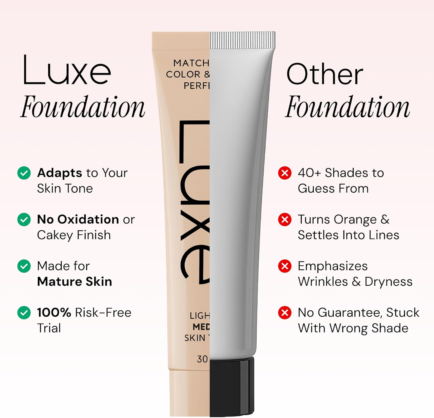 Luxe Color Changing Foundation for Women &ndash; Instantly Adapts to Your Skin Tone &ndash; Buildable Light-To-Medium Coverage &ndash; 12-Hour Wear &ndash; Natural Dewy Finish image number 1