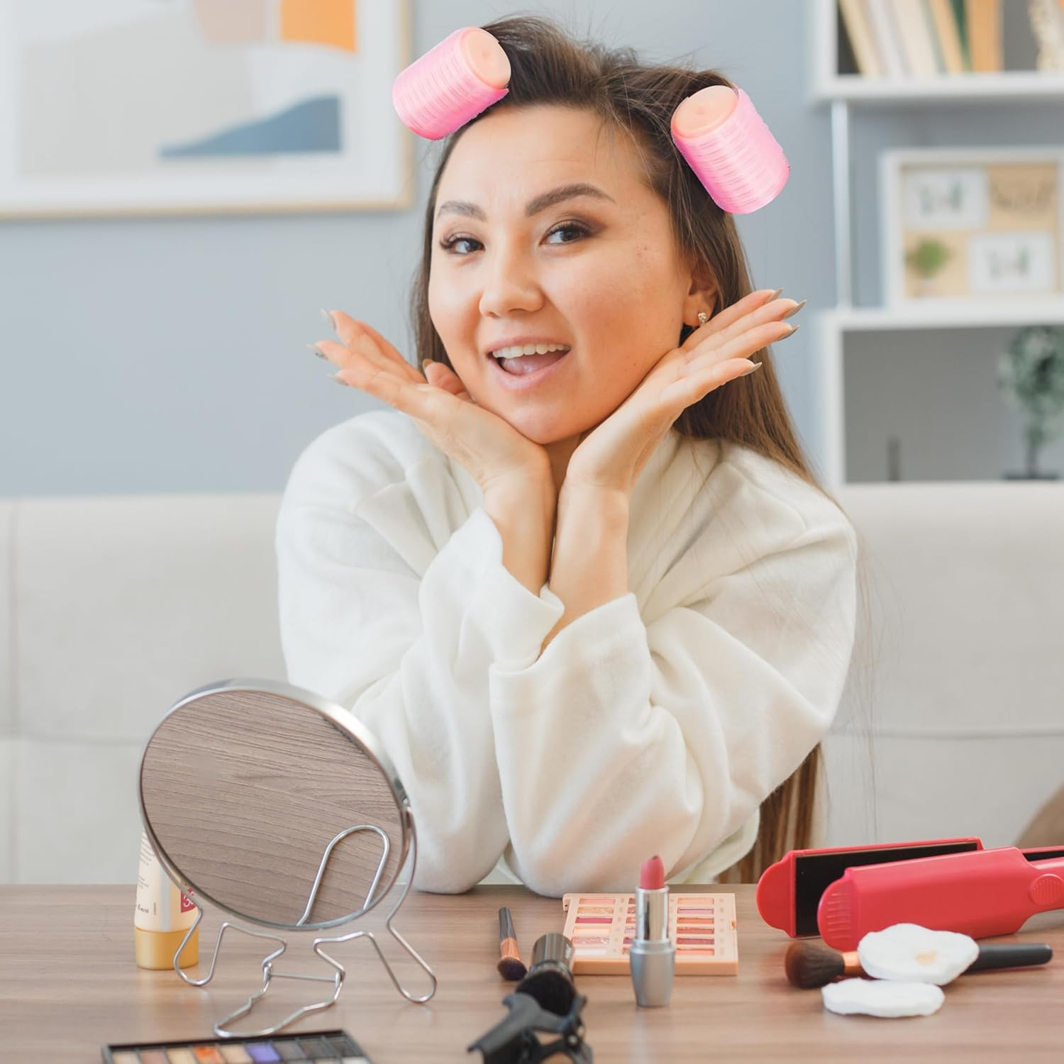 Retoo Curler Curl Set Heat-Free Curlers Self-Adhesive Hair Rollers 25 Mm 43 Mm 33 Mm with 10 Clips for Long Medium Small Hair Pink image number 2