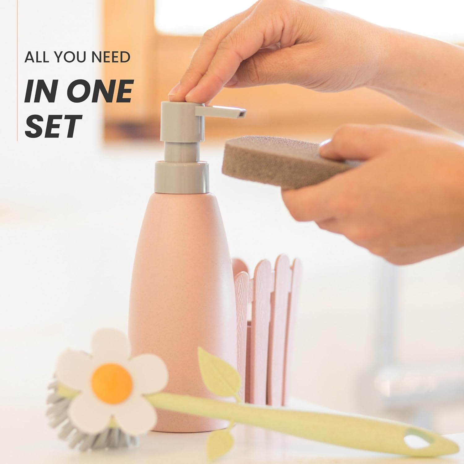 Vigar Fence Sink Set with Pink Florganic Soap Dispenser Set of 3 image number 3