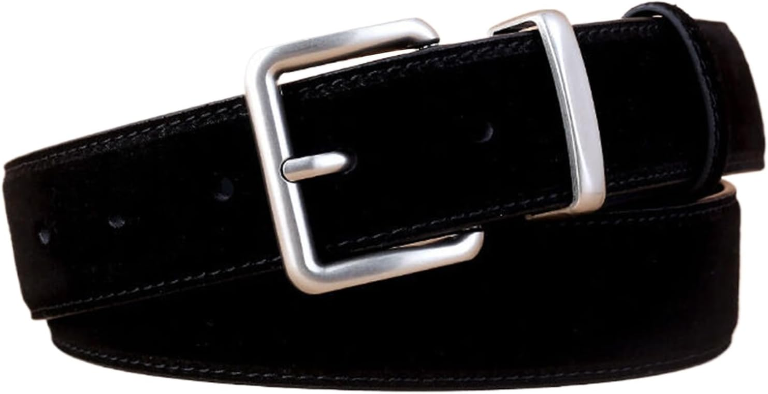 Fashion Elegant Ladies Suede Belt with Gold Buckle, Women Genuine Leather Belt for Jeans Pants Dress Coat