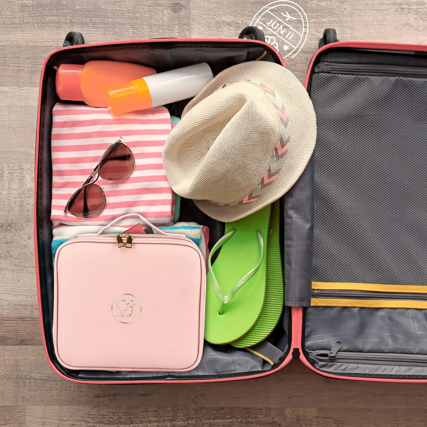 MOMIRA Travel Makeup Bag Cosmetic Bag Makeup Organizer Bag with Lighted Mirror, Adjustable Brightness in 3 Color Scenarios, Waterproof Makeup Train Case - Pink image number 6