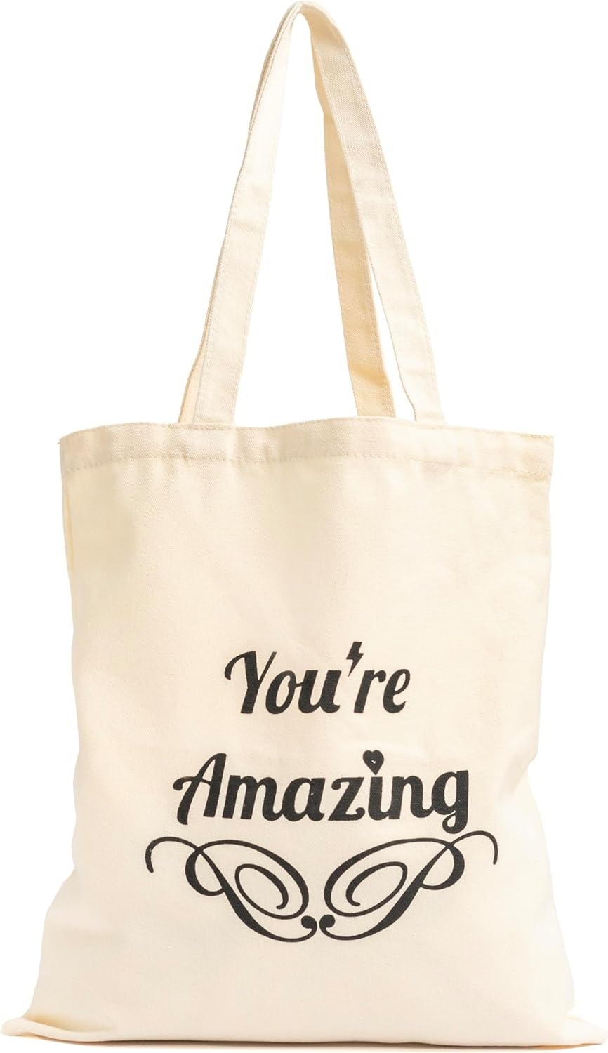 PHOENA Organic Cotton Canvas Tote - Reusable Shopping and Grocery Bag, Eco-Friendly Sustainable Shoulder Bag for Travel, Everyday Use (You'Re Amazing) - Small Size image number 3