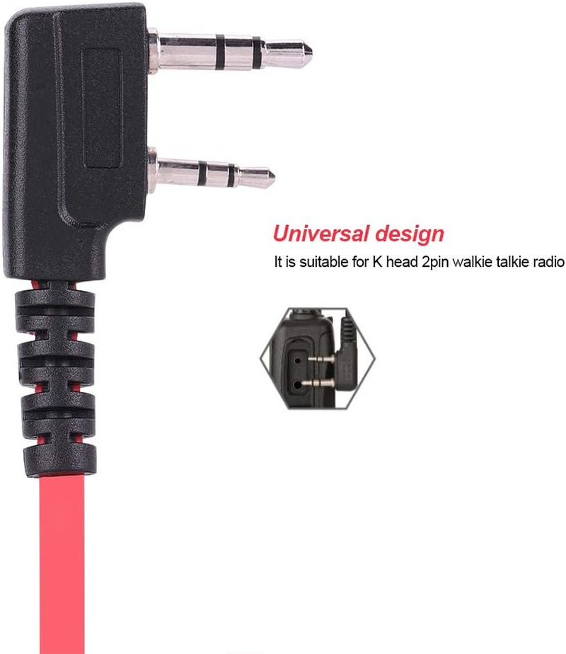 Bewinner Walkie Talkie Headset, 2-Pin K Headphones Headset with PTT Microphone for Walkie Talkie Wireless Head K Suitable for Police Officers, Hotel Guardians (Red) image number 6