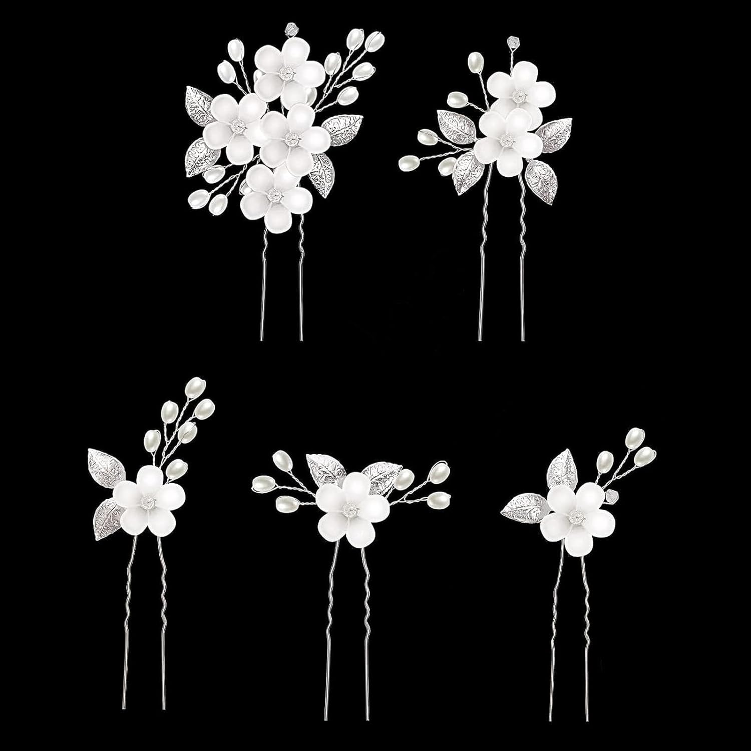 5Pcs Bride Wedding Hair Clips Wedding Flower Hair Pins Bride Hair Accessories for Women Girls Brides Bridesmaids（10 * 8Cm/3.9 * 3.1In) image number 2