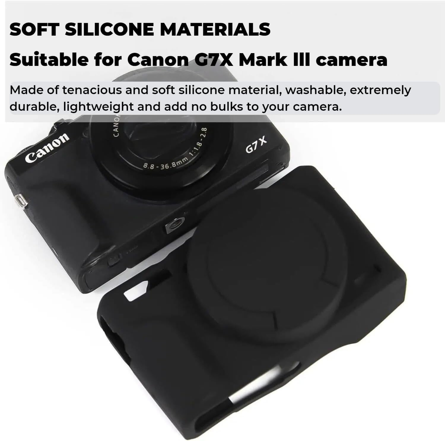 Protective Case for Canon Powershot G7X Mark III, Silicone Digital Camera Case, G7X Mark III Soft Silicone Case Cover Rubber Camera Sleeve with Removable Lens Cover (Black) image number 3