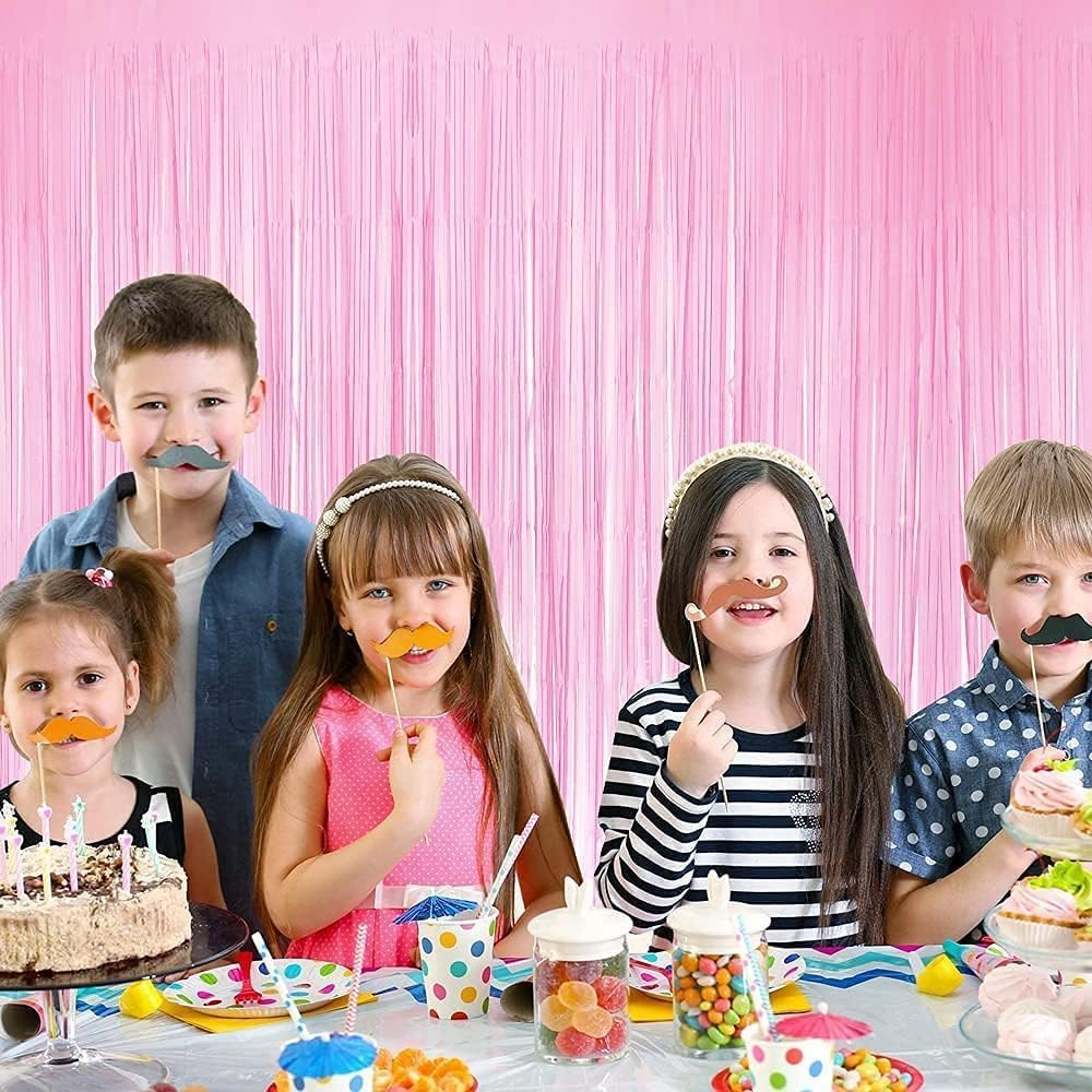 Backdrop Curtain Tinsel Streamers,4Pcs Foil Fringe Streamer Tinsel Curtains,Party Streamers Backdrop Curtains,Photo Booth Backdrop Foil Streamer for Party, Pink image number 4