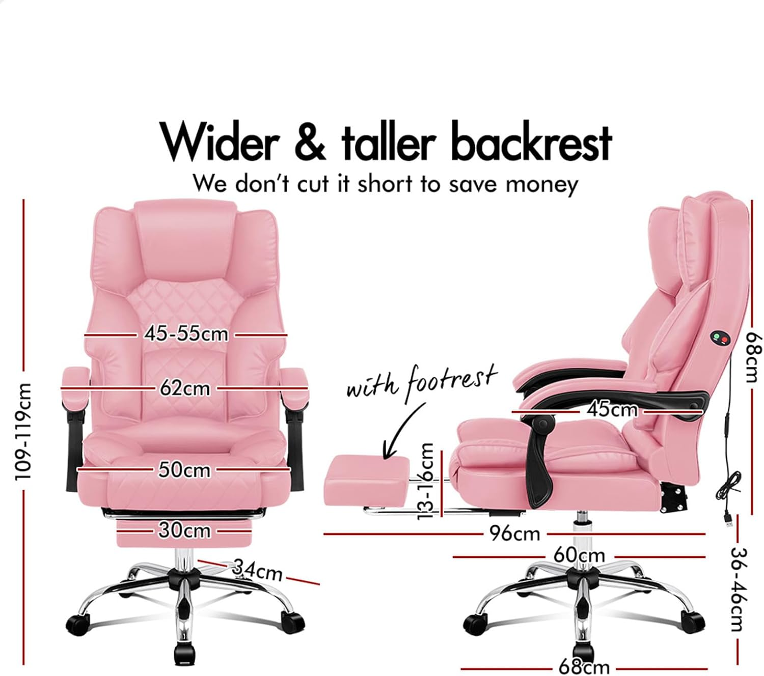 ALFORDSON PU Leather Pink Office Chair with High Backest Footrest for Home, Ergonomic Chair with Massage, 150&deg; Recline and 360&deg; Swivel, Gaming Executive Computer Racer Seater Adjustable Height image number 1