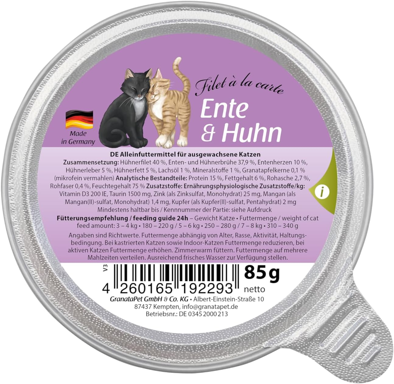 Granatapet Filet &Agrave; La Carte Duck & Chicken, Wet Food for Cats, Fillet Pieces without Grain, Cat Food without Added Sugar, High Meat Content, 6 X 85 G