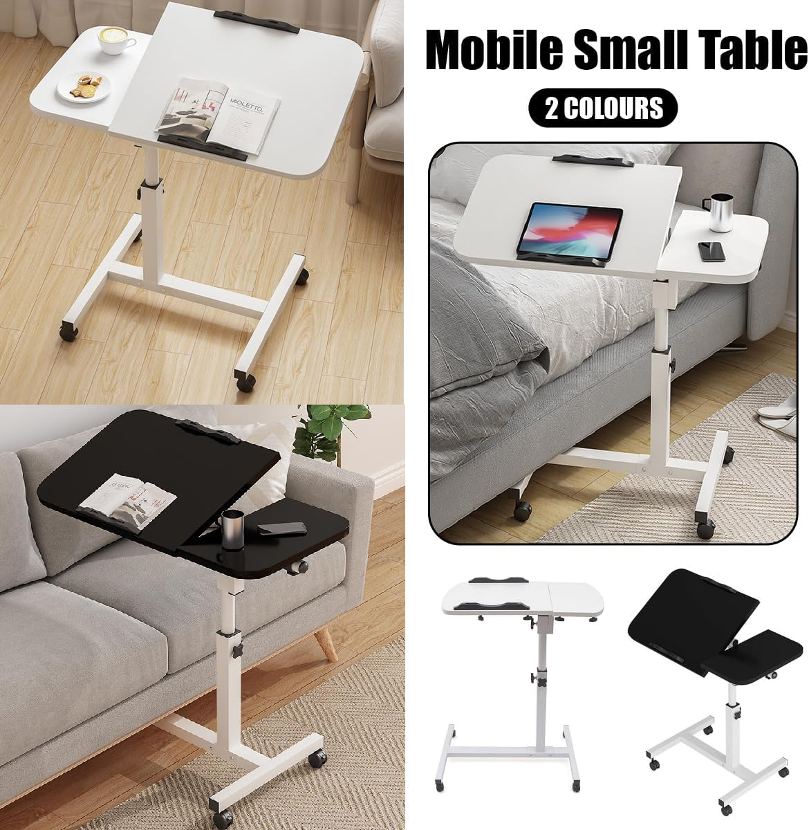 AIMALL Folding Computer Desk Stand - Adjustable Floor-Standing Reading Table for Lazy People, Movable Bedside Table, Electric Height Adjustment - Foldable-Computer-Desk-Stand-White image number 4