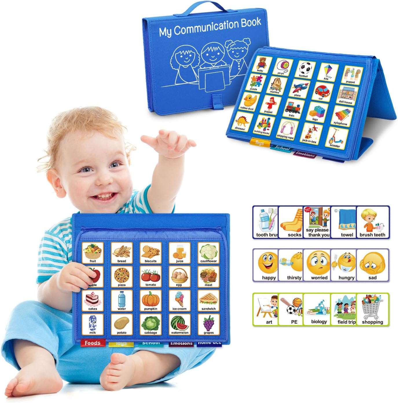 BOHEMIABY Pecs Communication Book, Visual Schedule for Kids with Autism, Nonverbal Communication Board, Pecs Book 196 Cards, Toddler Autism Materials for Home School, Vocabulary Cards, Printed (Blue) image number 4