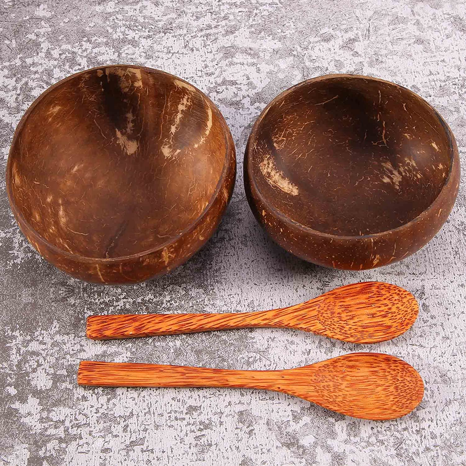 Coconut Bowl Set Handmade Coconut Shell Tableware Wood Spoon Dessert Fruit Salad Mixing Bowl Rice Ramen Bowl, 6 & 6 Spoons image number 4