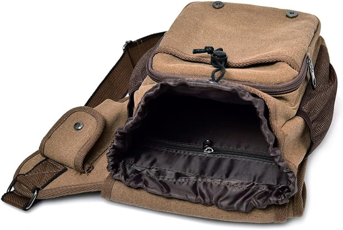 Messenger Bag for Men,Vintage Canvas Shoulder Waist Bag Chest Leather Patchwork Package image number 4