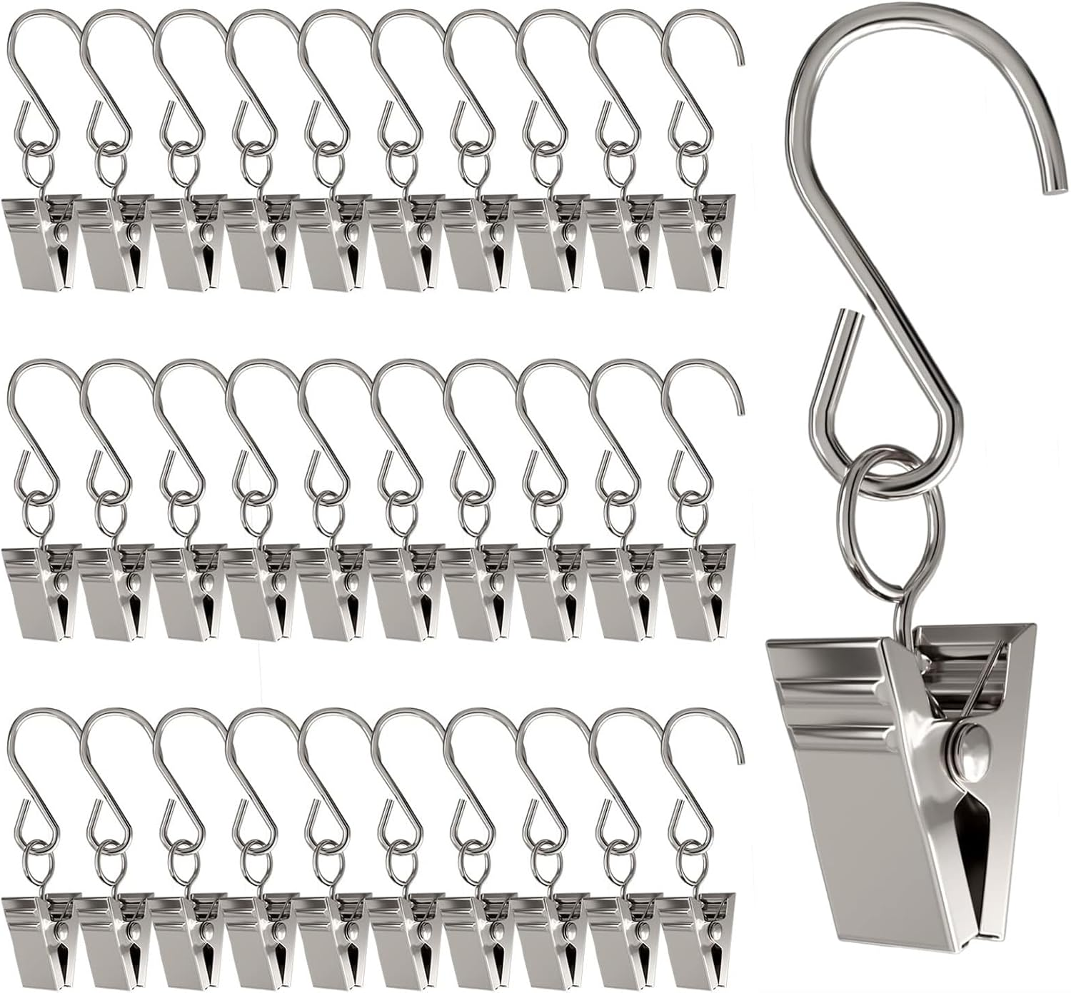 60PCS Curtain Clips with Hooks, Heavy Duty Stainless Steel Metal Clips with Hooks Gutter Hooks for Hanging Party Lights Clips, Photos, Outdoor Activities Supplies, Art Craft Home Decoration image number 4