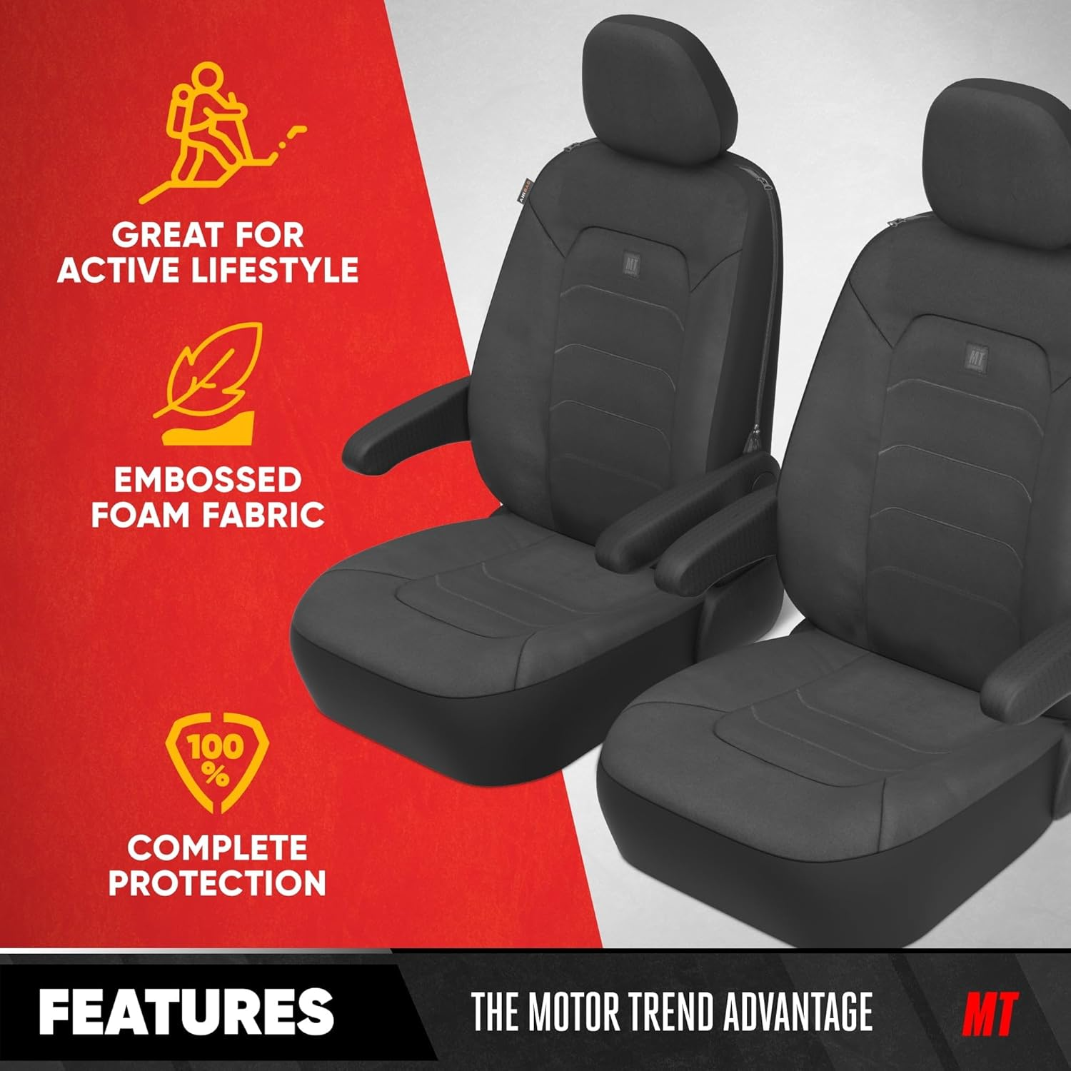 Neoprene Advantage Waterproof Seat Covers - Truck, Van & SUV Seat Covers for Cars &ndash; Front Seat Cover Set with Airbag Compatibility, Universal Fit for Car Seats, Black (Armrest Covers Not Included) image number 2